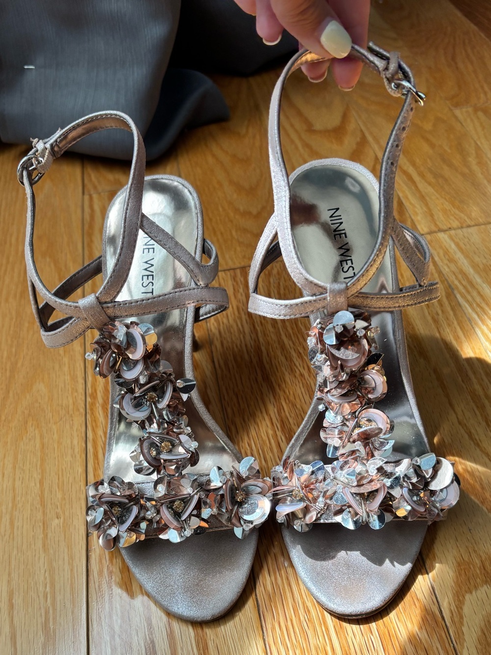 Nine West Metallic Rose Gold Floral Sequin Heels